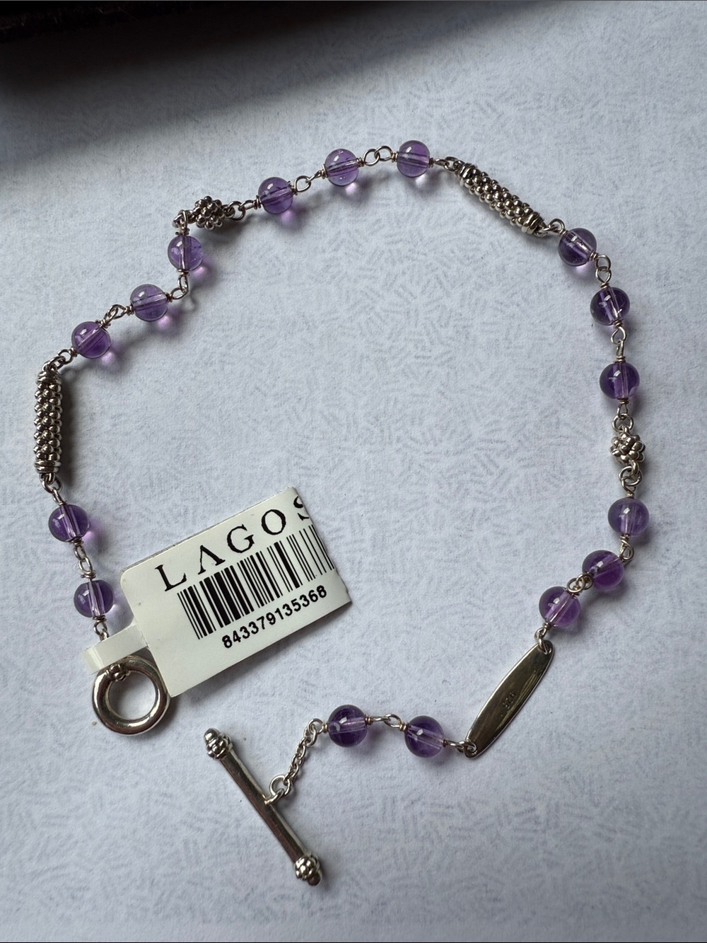 LAGOS Purple Bead Silver Toggle Bracelet with Decorative Links